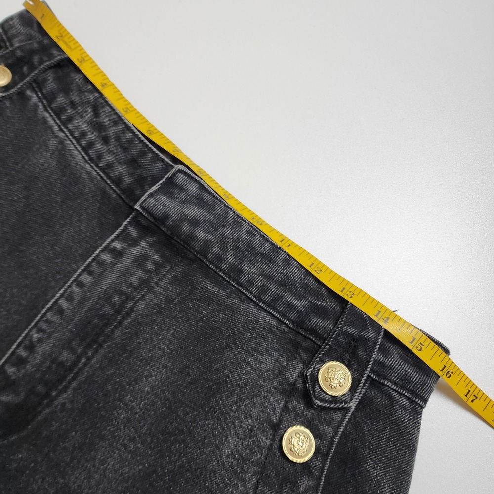 Vestique Womens Wide Leg Sailor Jeans Large Washed Black Gold Buttons High Rise - Picture 11 of 15